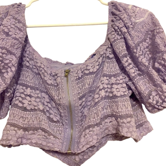 SHEIN Purple Lavender Off-Shoulder Lace Crop Top - Size XL 💜 - Picture 3 of 9